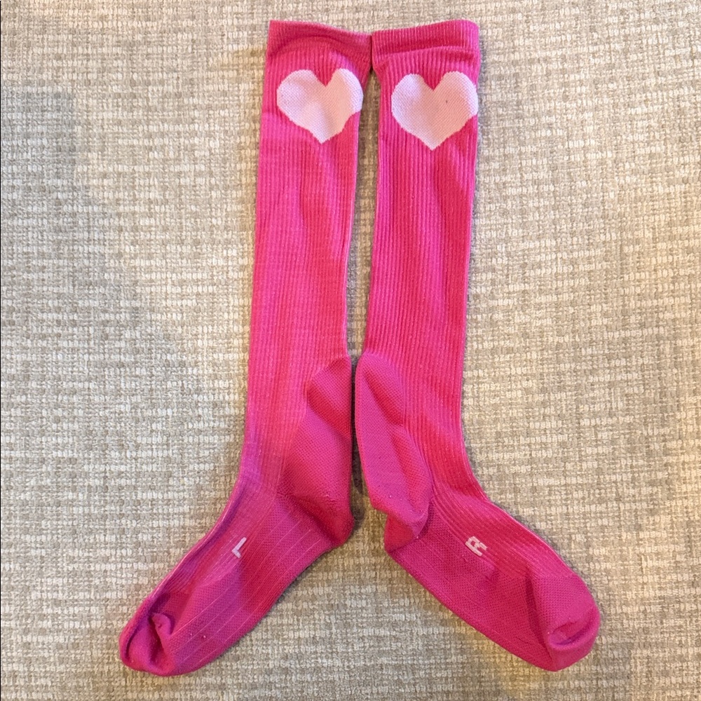 Pink Knee-High Socks with Heart Design